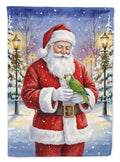 Green Quaker Parrot with Santa Claus Garden Flag Mailbox Decorative Yard Banner Outside Patio Artwork for Flower Beds, Garden Size, Multicolor