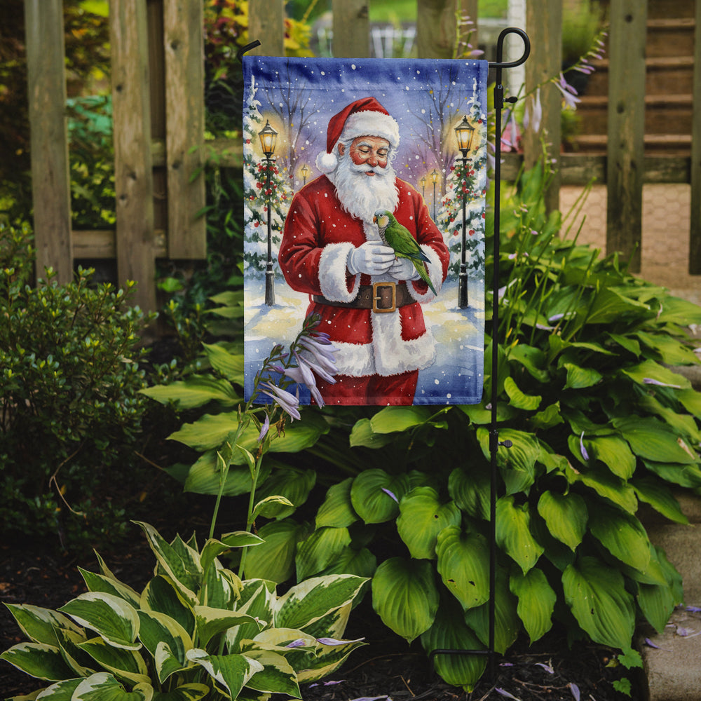 Green Quaker Parrot with Santa Claus Garden Flag Mailbox Decorative Yard Banner Outside Patio Artwork for Flower Beds, Garden Size, Multicolor