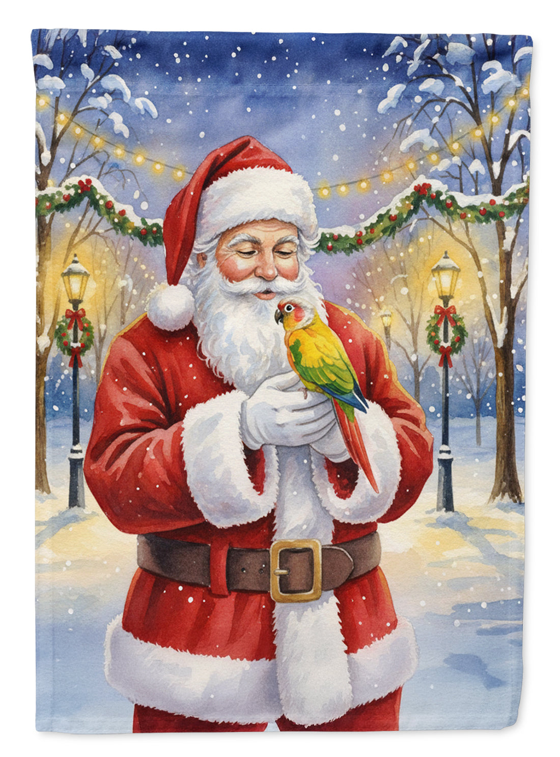 Green Cheeked Conure Parrot with Santa Claus Garden Flag Mailbox Decorative Yard Banner Outside Patio Artwork for Flower Beds, Garden Size, Multicolor