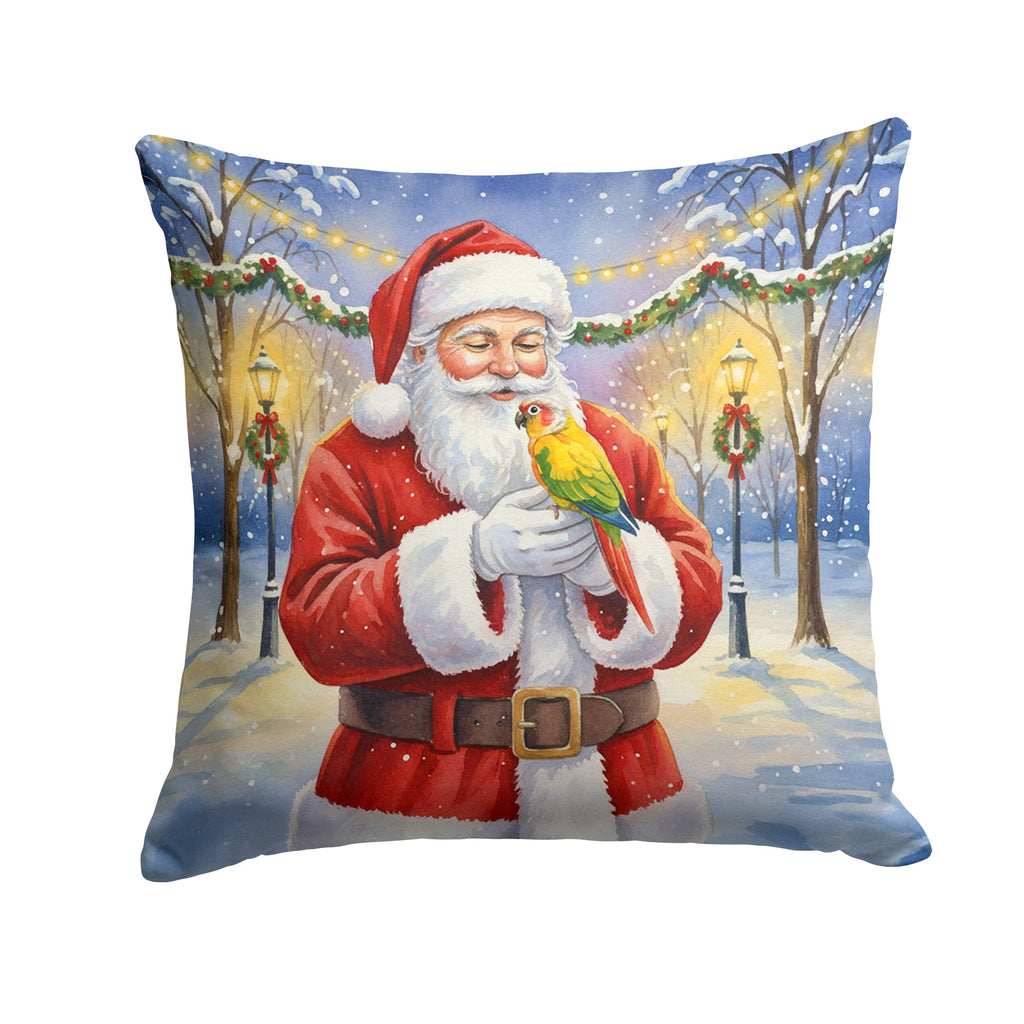Green Cheeked Conure Parrot with Santa Claus Decorative Throw Pillow 18x18 Indoor Outdoor Accent Cushion, Fabric Cover with Insert for Sofa, Bed, Porch & Living Room