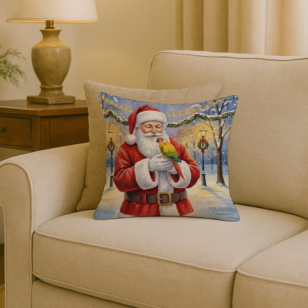 Green Cheeked Conure Parrot with Santa Claus Decorative Throw Pillow 18x18 Indoor Outdoor Accent Cushion, Fabric Cover with Insert for Sofa, Bed, Porch & Living Room