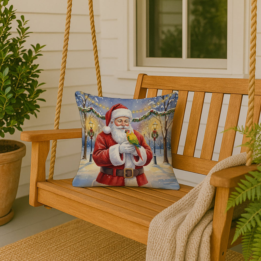 Green Cheeked Conure Parrot with Santa Claus Decorative Throw Pillow 18x18 Indoor Outdoor Accent Cushion, Fabric Cover with Insert for Sofa, Bed, Porch & Living Room