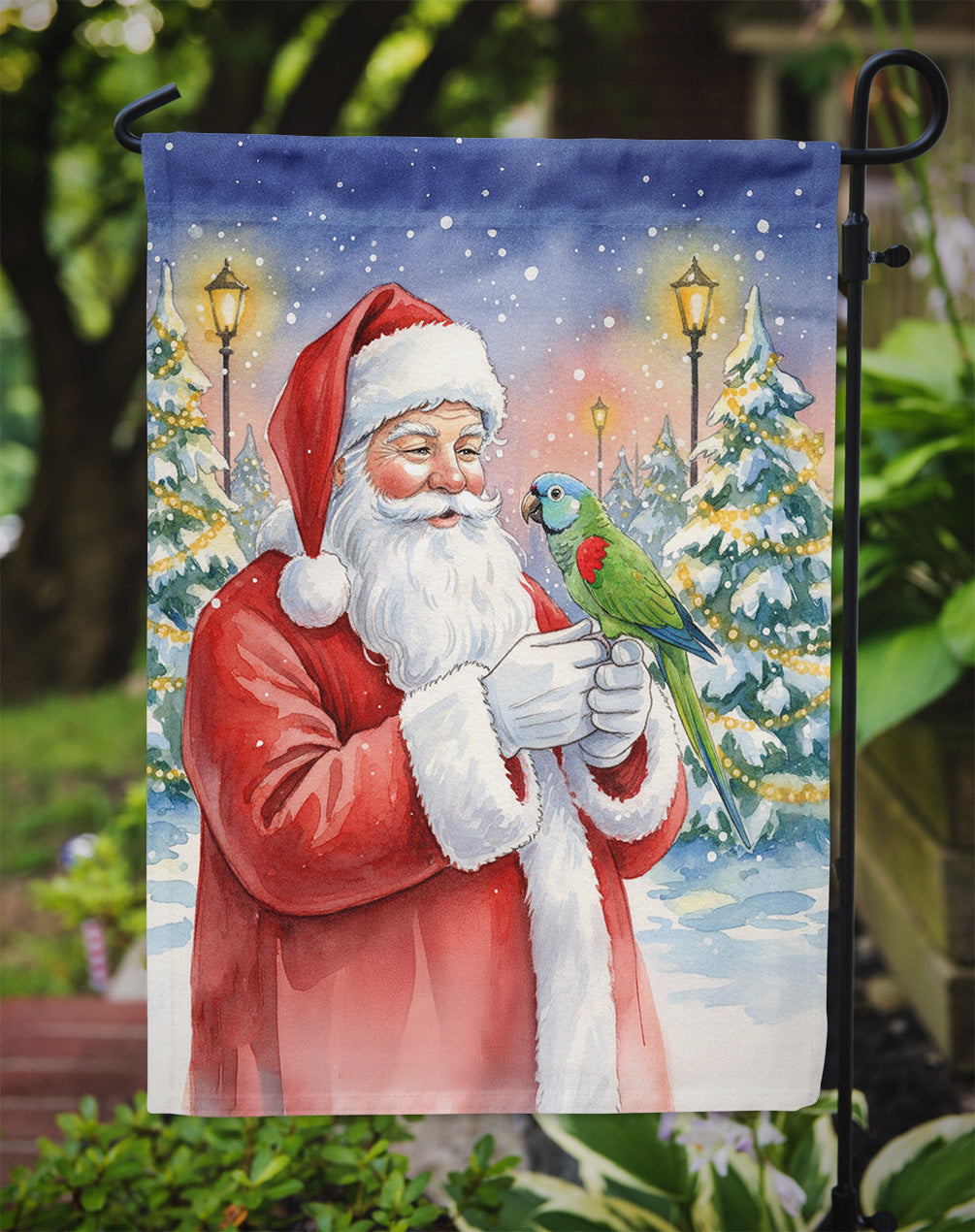 Hahn’s Macaw Parrot with Santa Claus Garden Flag Mailbox Decorative Yard Banner Outside Patio Artwork for Flower Beds, Garden Size, Multicolor