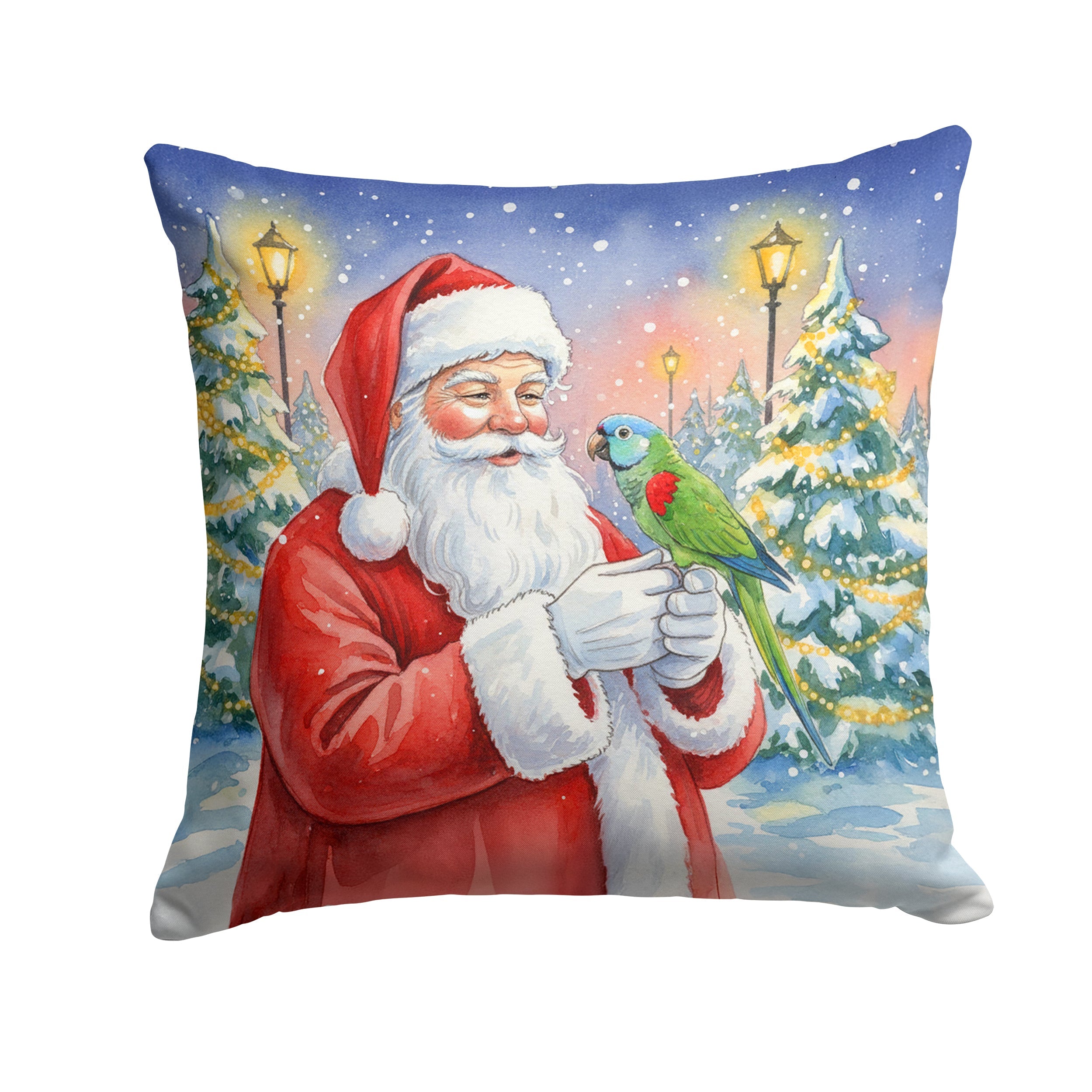 Hahn’s Macaw Parrot with Santa Claus Decorative Throw Pillow 14x14 Indoor Outdoor Accent Cushion, Fabric Cover with Insert for Sofa, Bed, Porch & Living Room