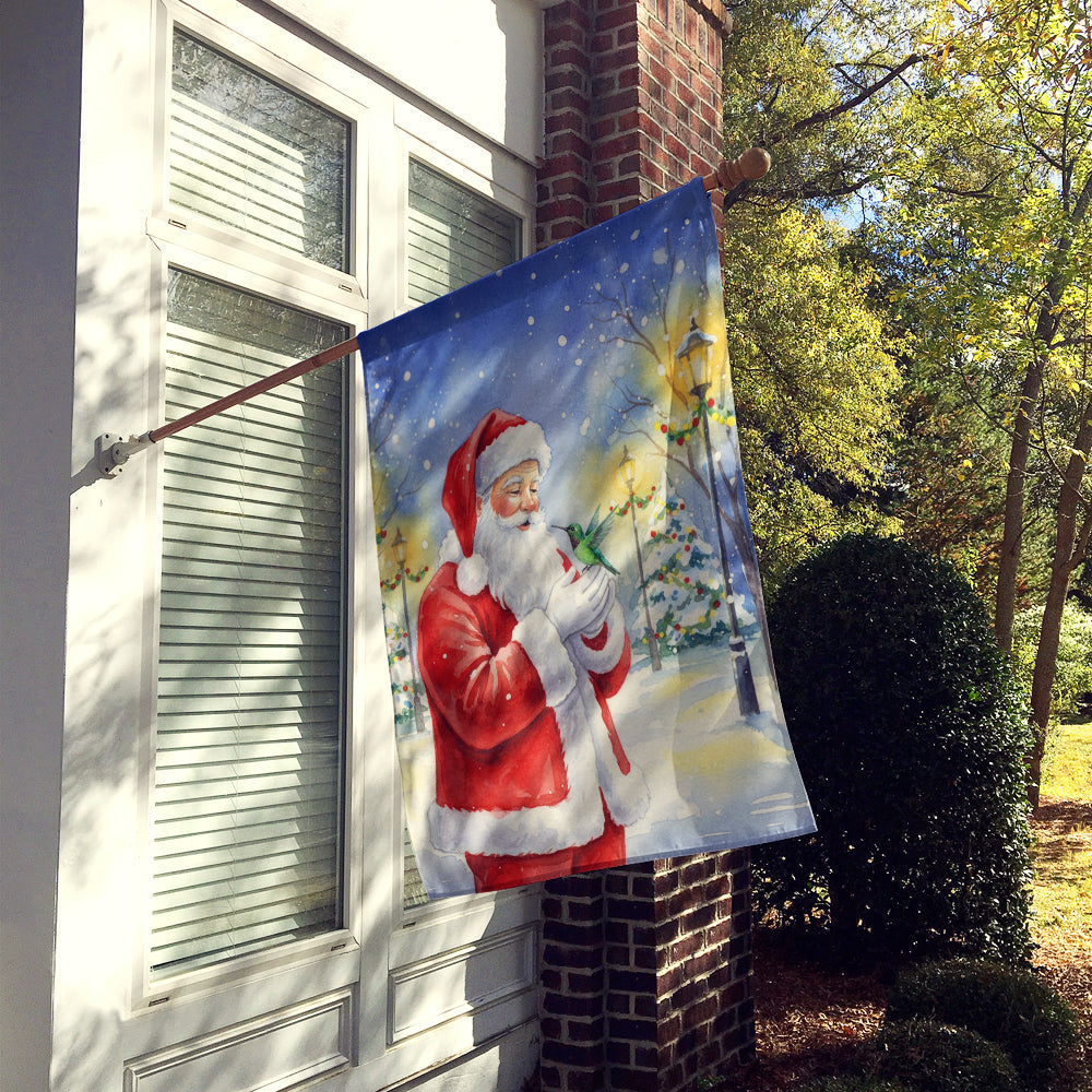 Hummingbird with Santa Claus House Flag 28x40 Porch Sleeve Pole Decorative Outside Yard Banner Artwork Wall Hanging, Polyester