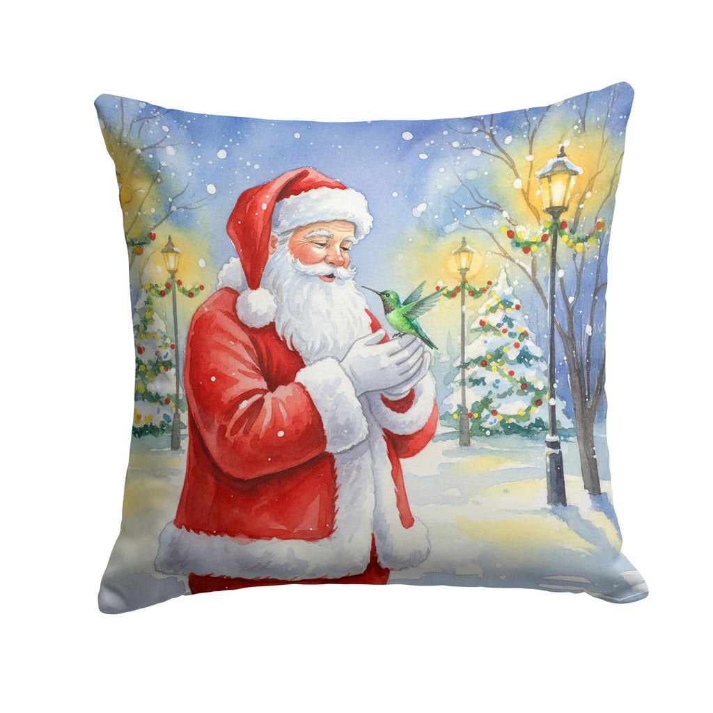 Hummingbird with Santa Claus Decorative Throw Pillow 18x18 Indoor Outdoor Accent Cushion, Fabric Cover with Insert for Sofa, Bed, Porch & Living Room