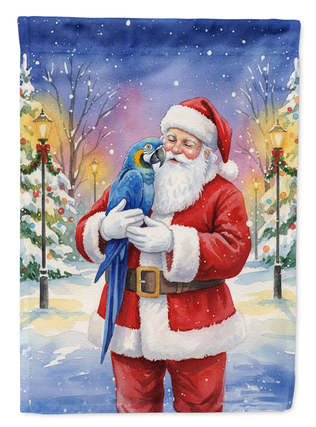 Hyacinth Macaw with Santa Claus Garden Flag Mailbox Decorative Yard Banner Outside Patio Artwork for Flower Beds, Garden Size, Multicolor