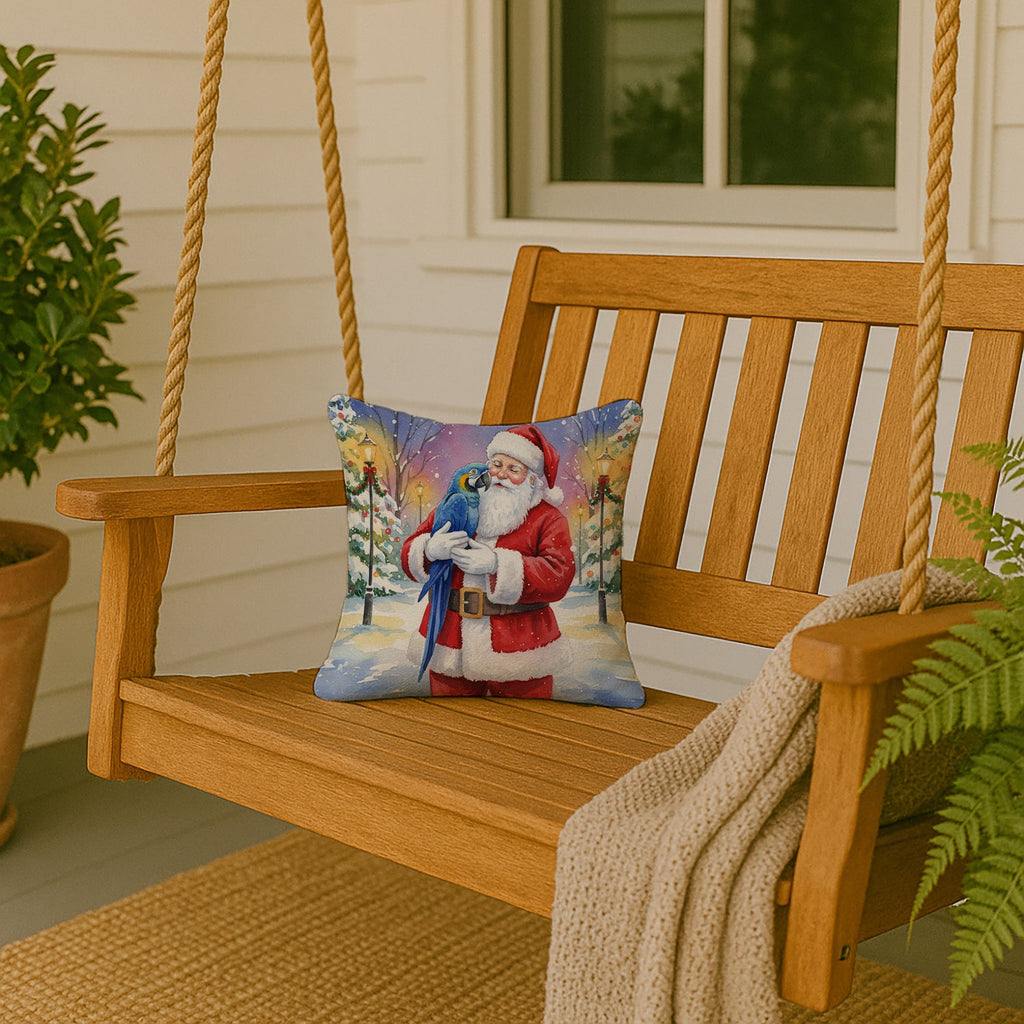 Hyacinth Macaw with Santa Claus Decorative Throw Pillow 14x14 Indoor Outdoor Accent Cushion, Fabric Cover with Insert for Sofa, Bed, Porch & Living Room