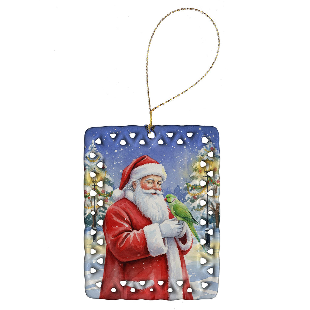 Indian Parakeet with Santa Claus Porcelain Ornament Christmas Tree Hanging Decorations for Home Christmas Holiday, Rectangle, Gift, Multicolor