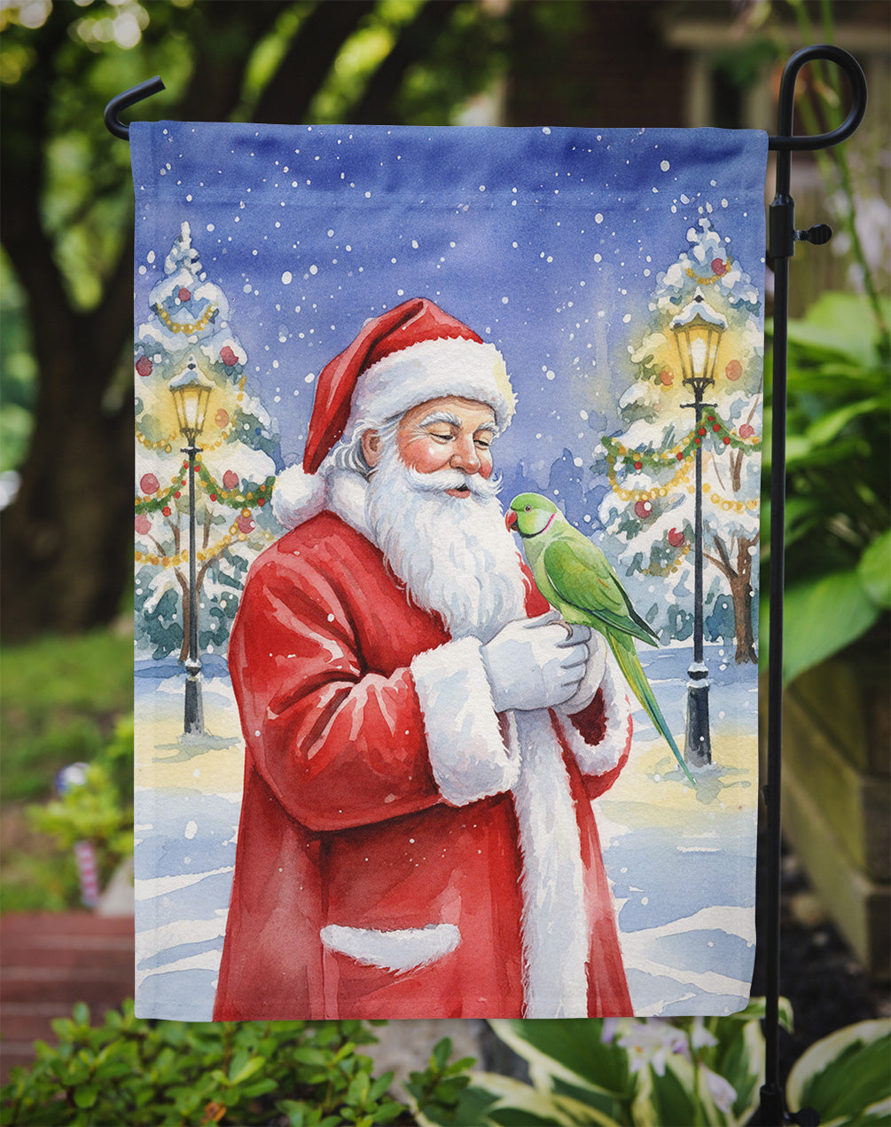 Indian Parakeet with Santa Claus Garden Flag Mailbox Decorative Yard Banner Outside Patio Artwork for Flower Beds, Garden Size, Multicolor