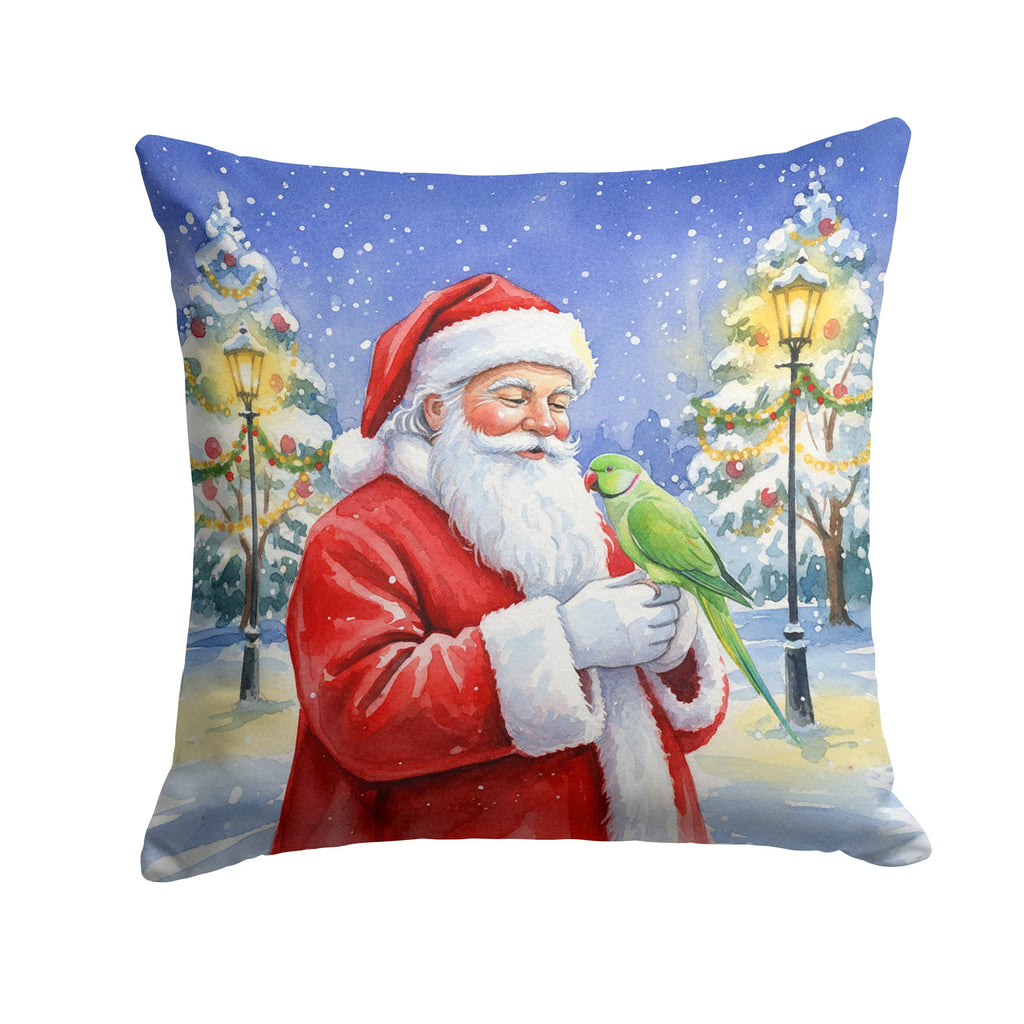 Indian Parakeet with Santa Claus Decorative Throw Pillow 18x18 Indoor Outdoor Accent Cushion, Fabric Cover with Insert for Sofa, Bed, Porch & Living Room