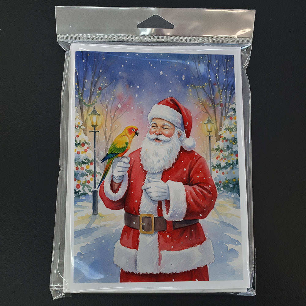 Jenday Conure with Santa Claus Greeting Cards Pack of 8 Blank Cards with Envelopes Whimsical A7 Size 5x7