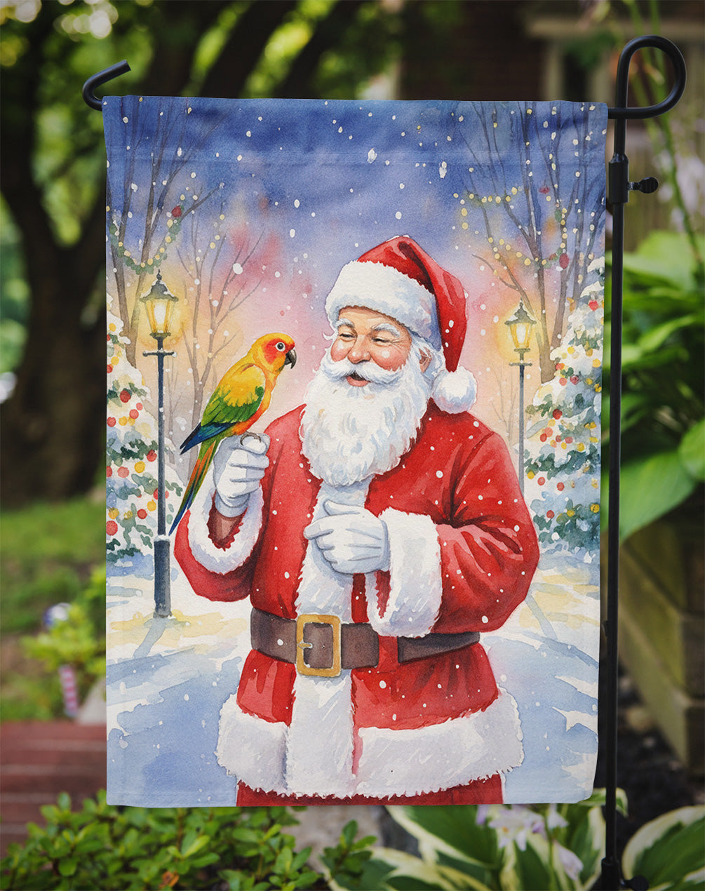 Jenday Conure with Santa Claus Garden Flag Mailbox Decorative Yard Banner Outside Patio Artwork for Flower Beds, Garden Size, Multicolor