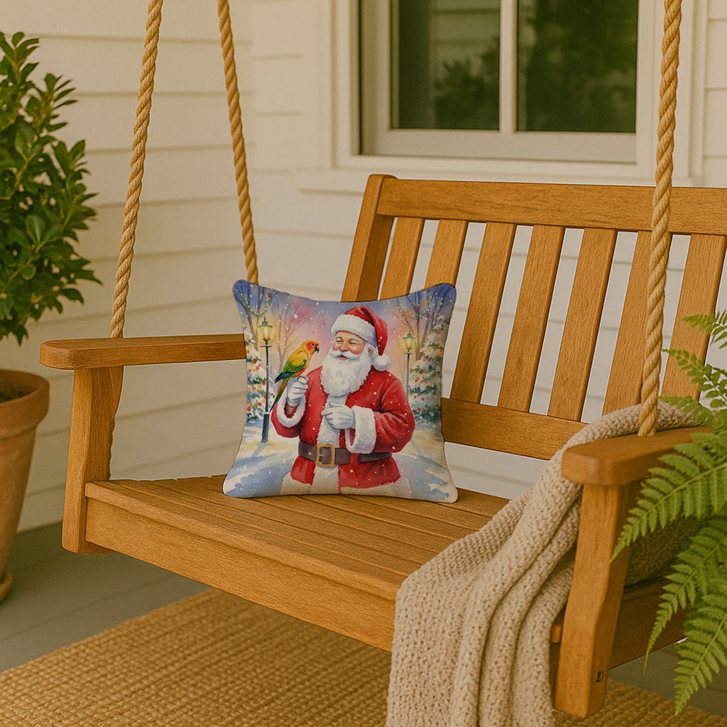 Jenday Conure with Santa Claus Decorative Throw Pillow 14x14 Indoor Outdoor Accent Cushion, Fabric Cover with Insert for Sofa, Bed, Porch & Living Room