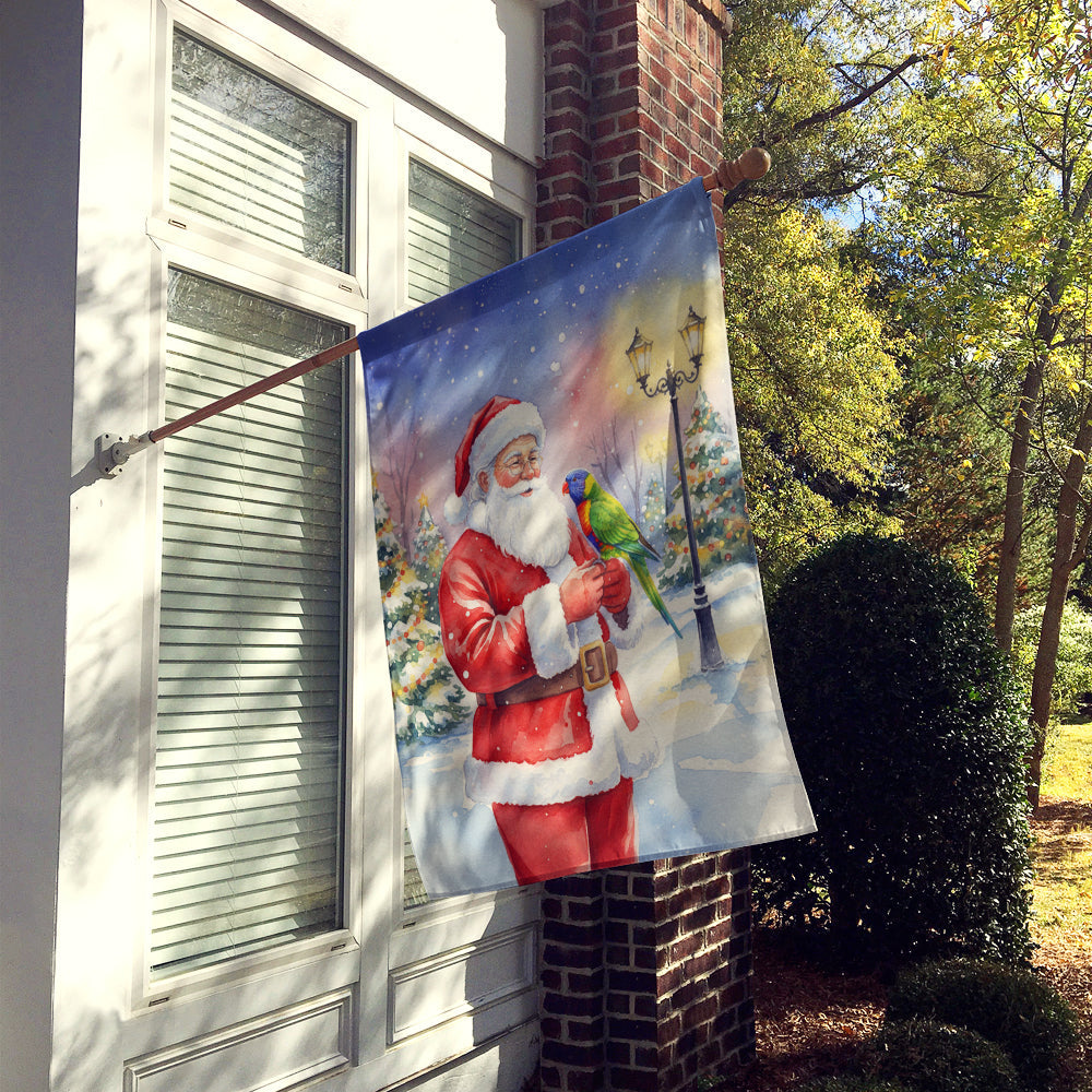 Lorikeet with Santa Claus House Flag 28x40 Porch Sleeve Pole Decorative Outside Yard Banner Artwork Wall Hanging, Polyester