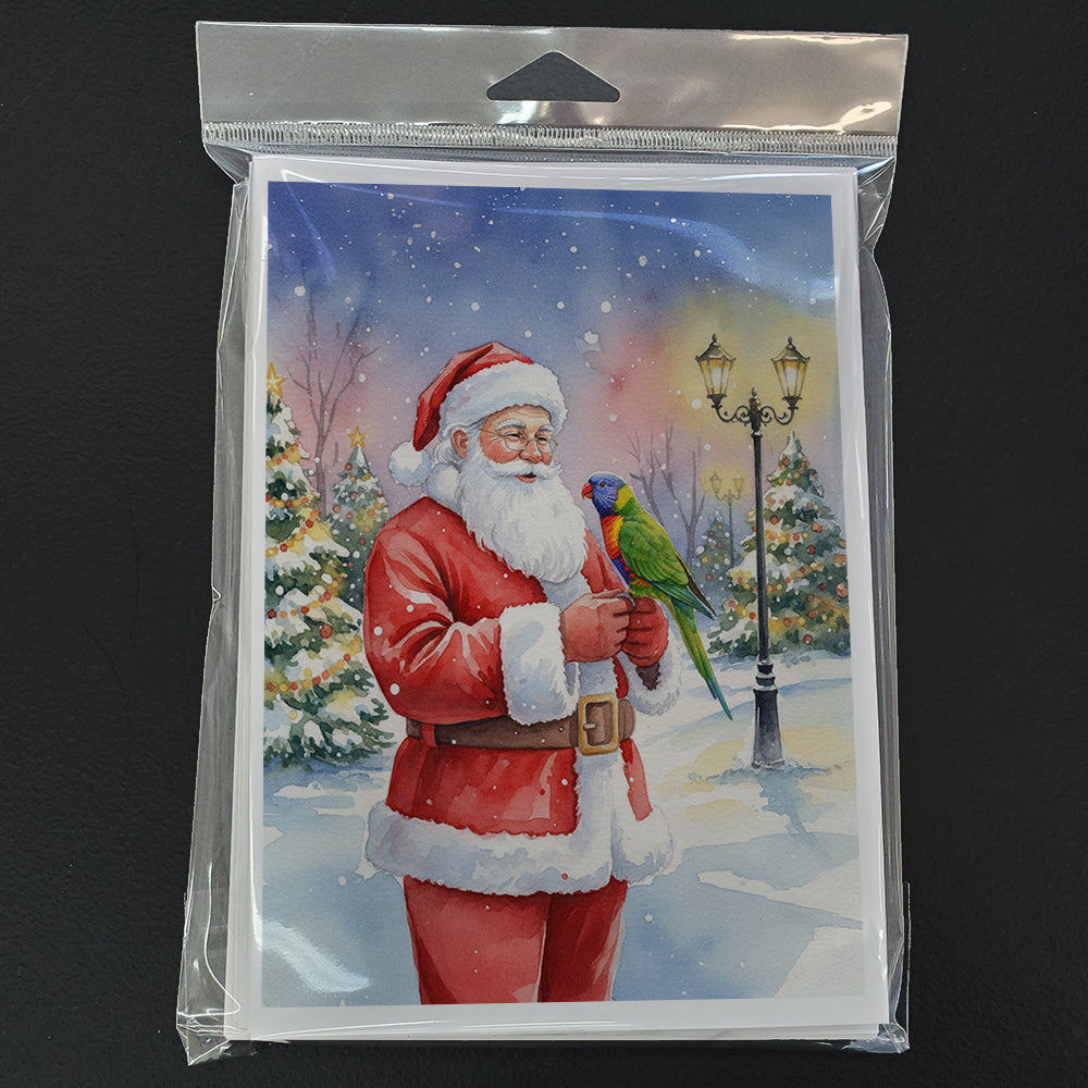 Lorikeet with Santa Claus Greeting Cards Pack of 8 Blank Cards with Envelopes Whimsical A7 Size 5x7
