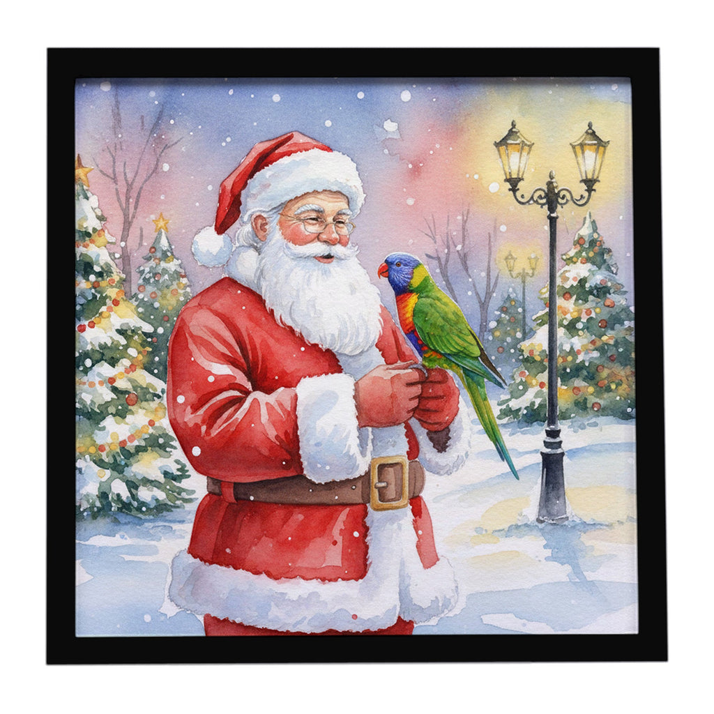 Lorikeet with Santa Claus Framed Metal Print Bathroom, Kitchen, Office, Home Decor Wall Art Ready to Hang, Square, 8X8