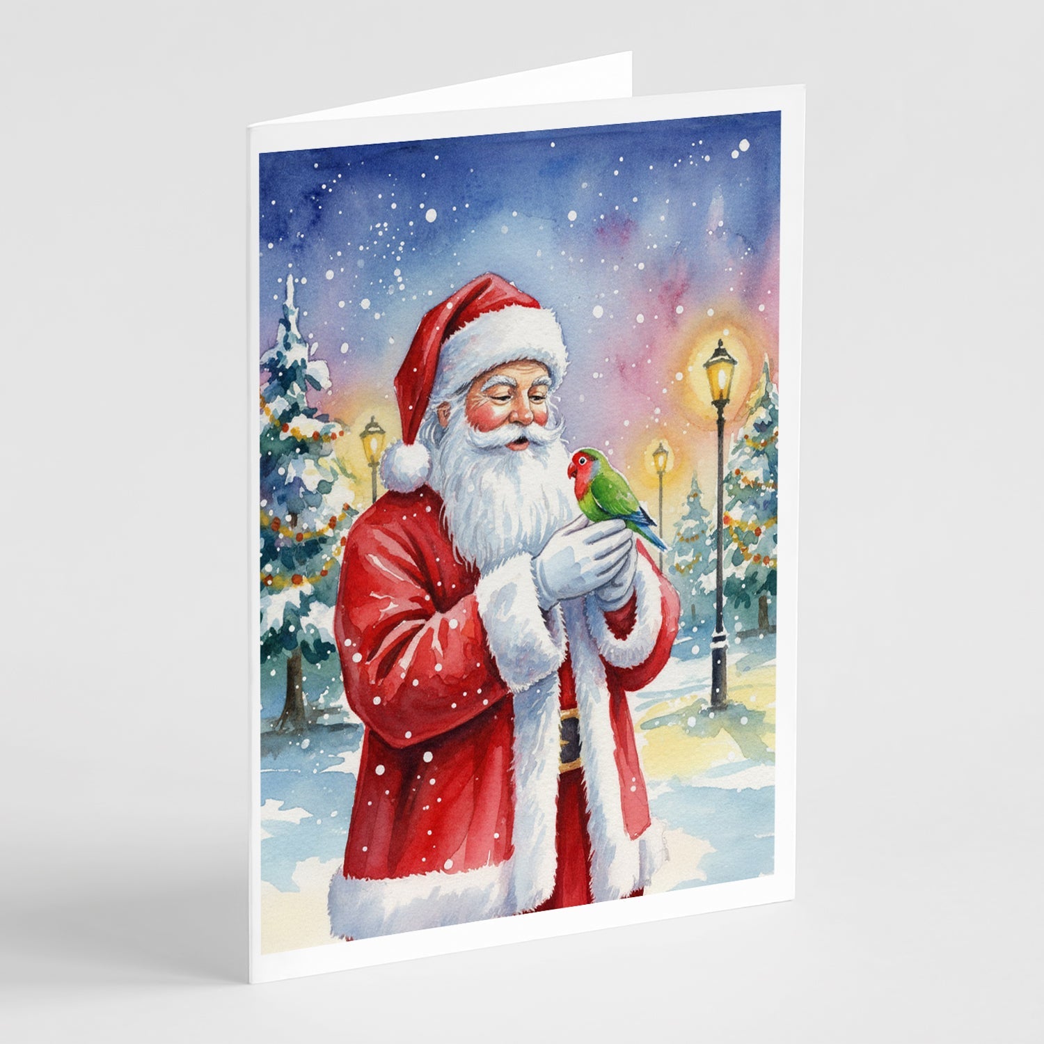 Lovebird with Santa Claus Greeting Cards Pack of 8 Blank Cards with Envelopes Whimsical A7 Size 5x7