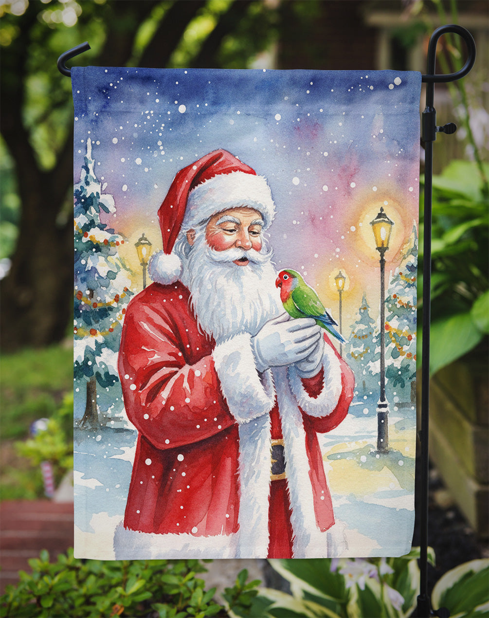 Lovebird with Santa Claus Garden Flag Mailbox Decorative Yard Banner Outside Patio Artwork for Flower Beds, Garden Size, Multicolor