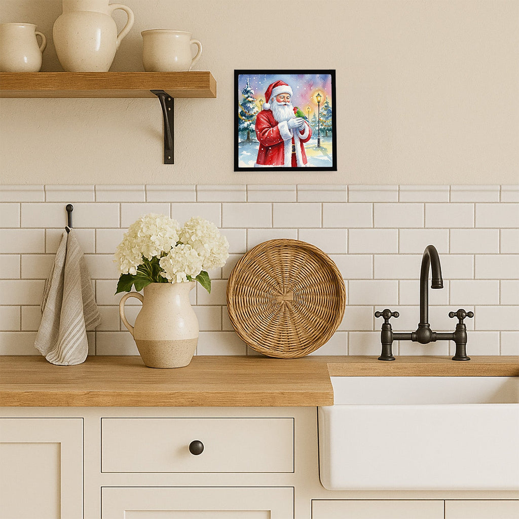 Lovebird with Santa Claus Framed Metal Print Bathroom, Kitchen, Office, Home Decor Wall Art Ready to Hang, Square, 8X8