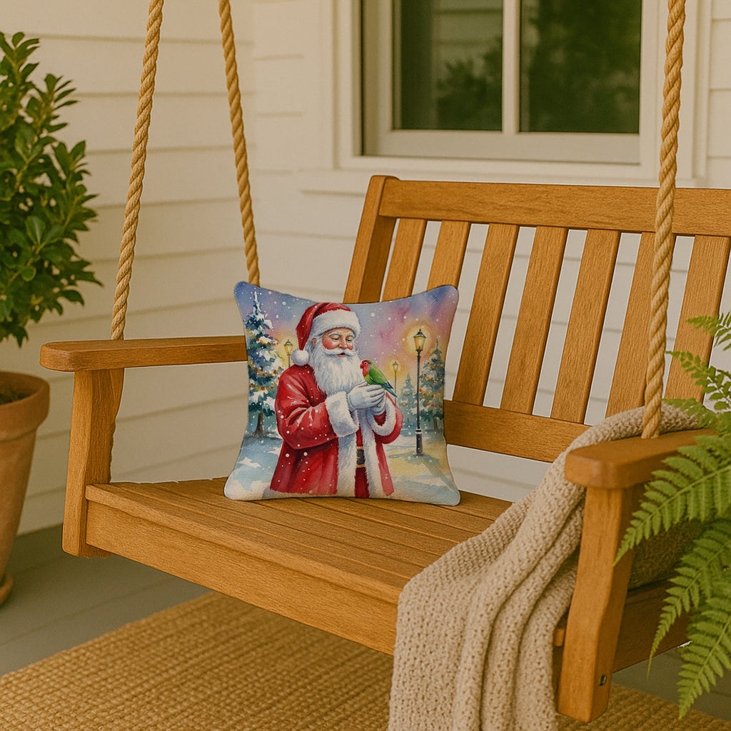 Lovebird with Santa Claus Decorative Throw Pillow 14x14 Indoor Outdoor Accent Cushion, Fabric Cover with Insert for Sofa, Bed, Porch & Living Room