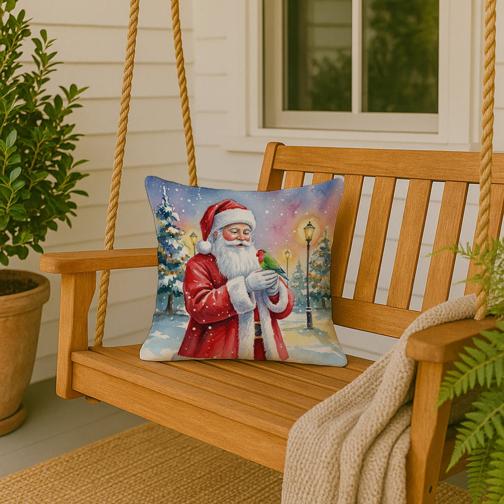 Lovebird with Santa Claus Decorative Throw Pillow 18x18 Indoor Outdoor Accent Cushion, Fabric Cover with Insert for Sofa, Bed, Porch & Living Room