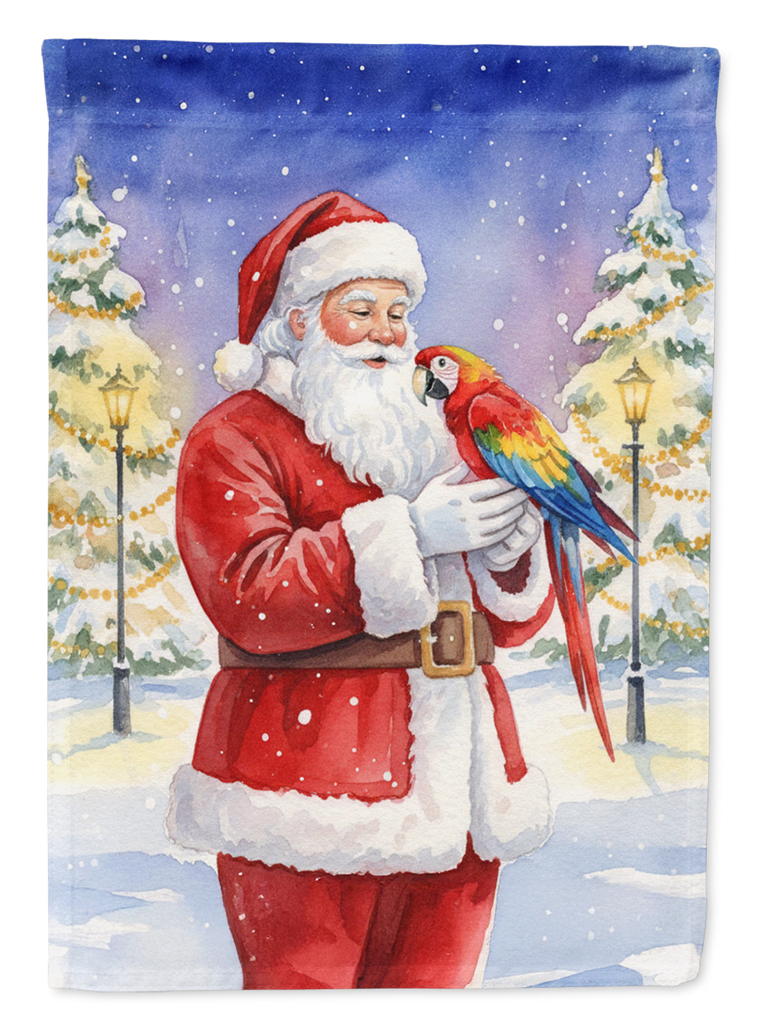 Macaw with Santa Claus House Flag 28x40 Porch Sleeve Pole Decorative Outside Yard Banner Artwork Wall Hanging, Polyester