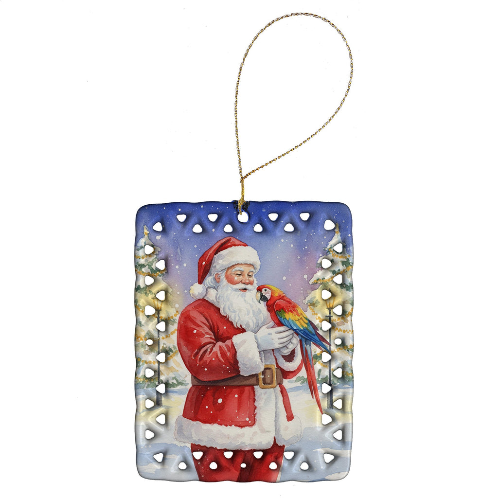 Macaw with Santa Claus Porcelain Ornament Christmas Tree Hanging Decorations for Home Christmas Holiday, Rectangle, Gift, Multicolor
