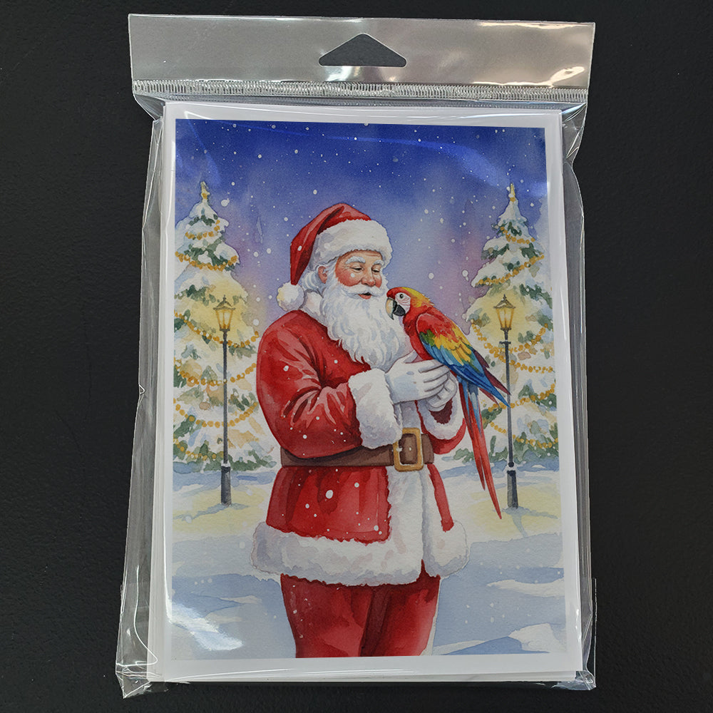 Macaw with Santa Claus Greeting Cards Pack of 8 Blank Cards with Envelopes Whimsical A7 Size 5x7