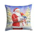 Macaw with Santa Claus Decorative Throw Pillow 14x14 Indoor Outdoor Accent Cushion, Fabric Cover with Insert for Sofa, Bed, Porch & Living Room