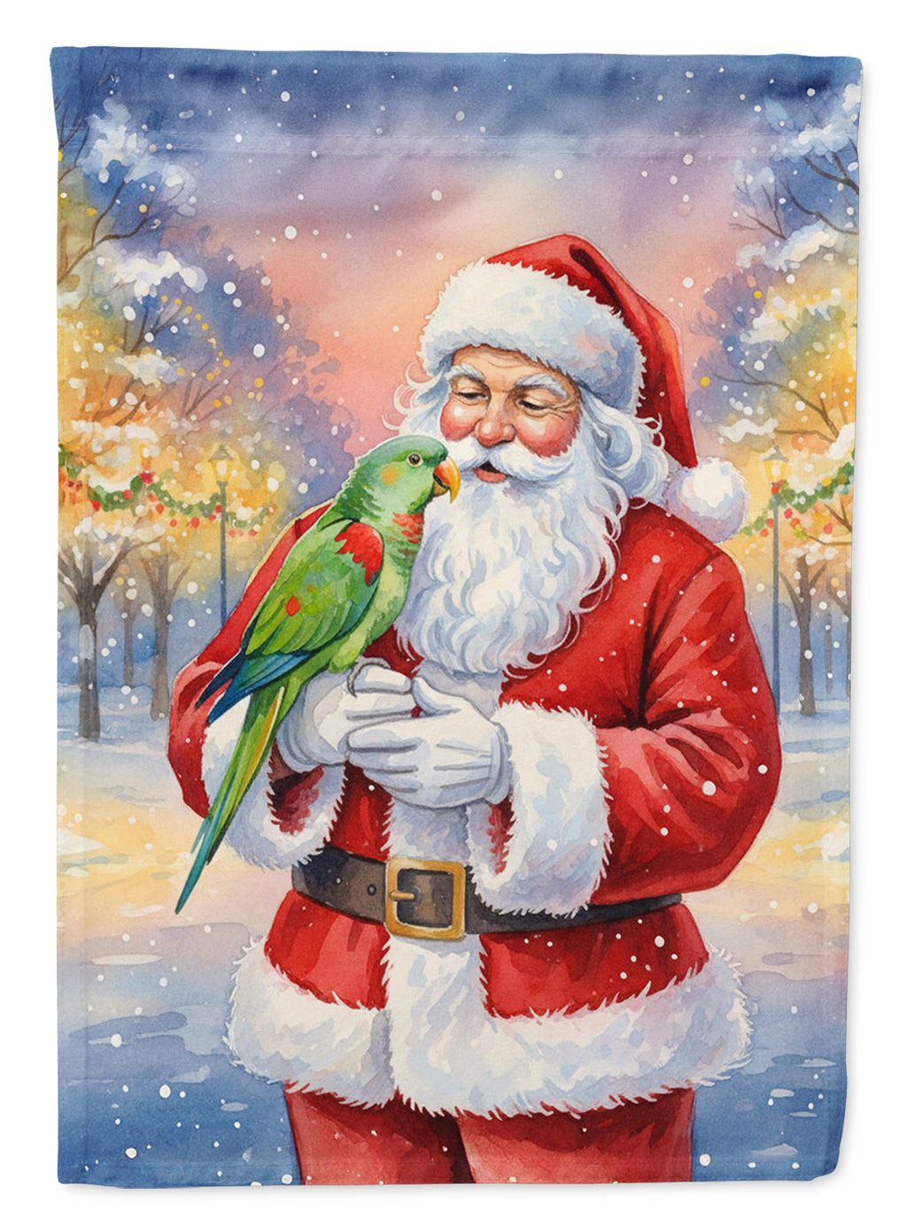 Male Eclectus with Santa Claus House Flag 28x40 Porch Sleeve Pole Decorative Outside Yard Banner Artwork Wall Hanging, Polyester