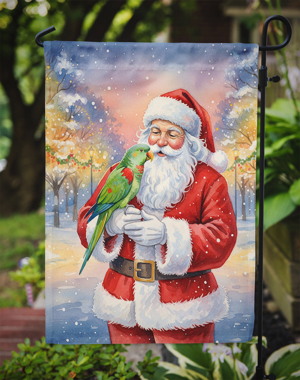 Male Eclectus with Santa Claus Garden Flag Mailbox Decorative Yard Banner Outside Patio Artwork for Flower Beds, Garden Size, Multicolor