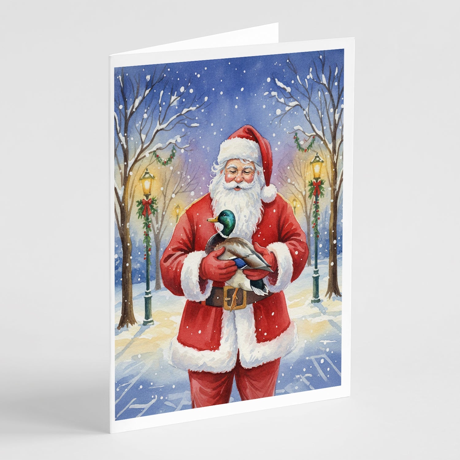 Mallard with Santa Claus Greeting Cards Pack of 8 Blank Cards with Envelopes Whimsical A7 Size 5x7