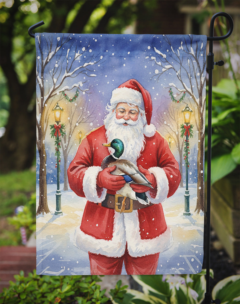 Mallard with Santa Claus Garden Flag Mailbox Decorative Yard Banner Outside Patio Artwork for Flower Beds, Garden Size, Multicolor