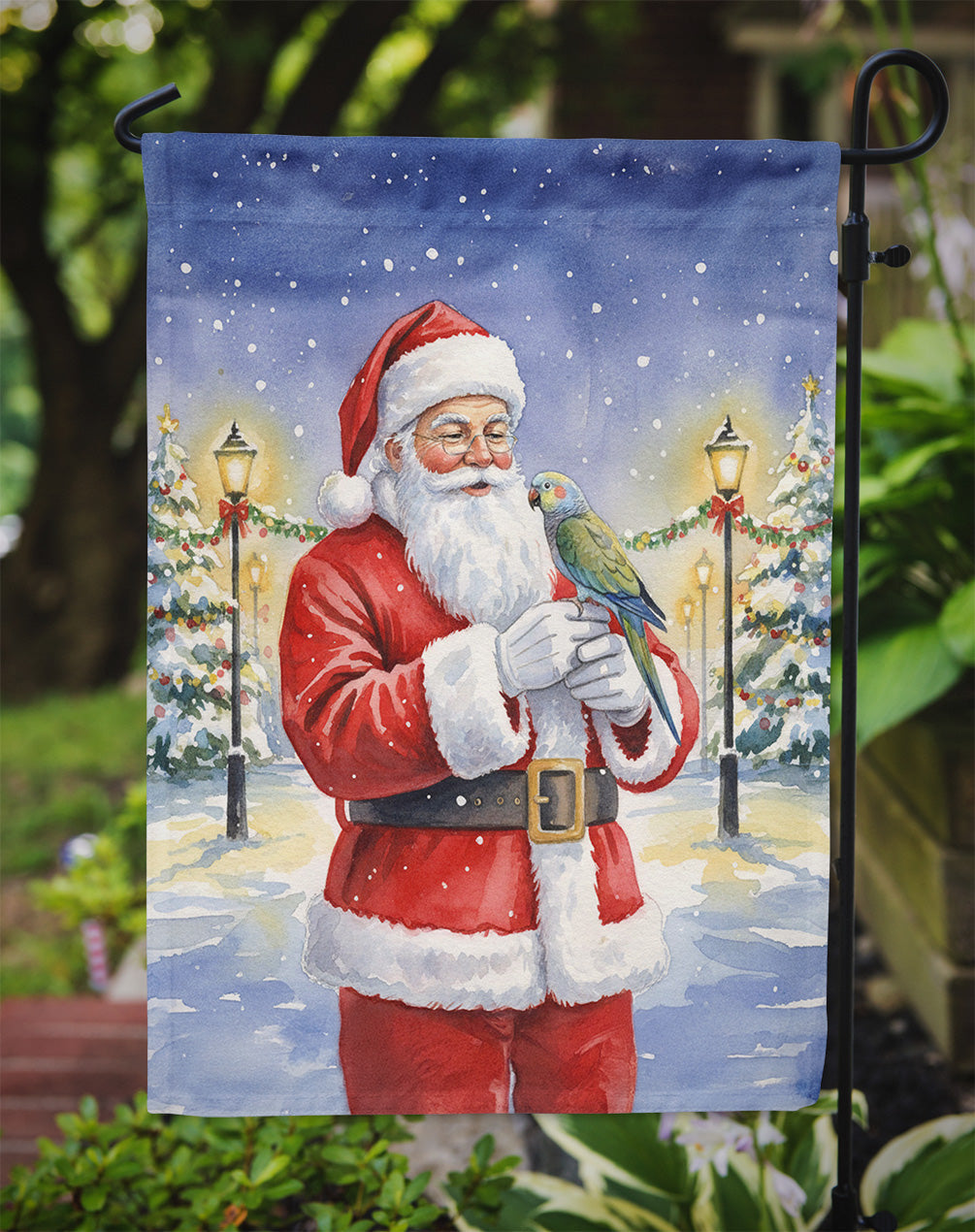 Meyer’s Parrot with Santa Claus Garden Flag Mailbox Decorative Yard Banner Outside Patio Artwork for Flower Beds, Garden Size, Multicolor