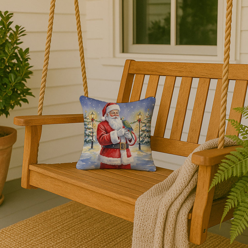Meyer’s Parrot with Santa Claus Decorative Throw Pillow 14x14 Indoor Outdoor Accent Cushion, Fabric Cover with Insert for Sofa, Bed, Porch & Living Room