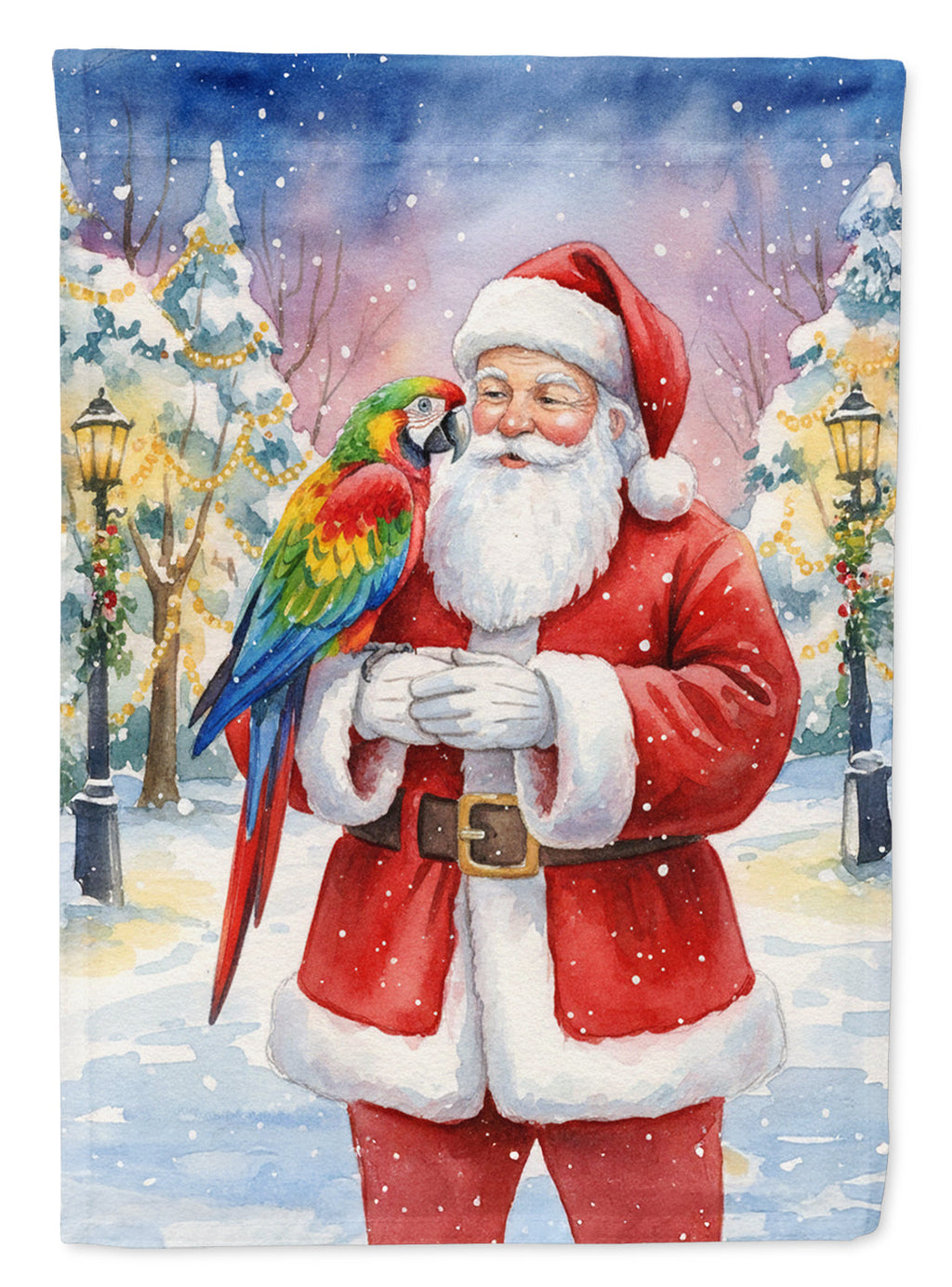 Parrot with Santa Claus House Flag 28x40 Porch Sleeve Pole Decorative Outside Yard Banner Artwork Wall Hanging, Polyester