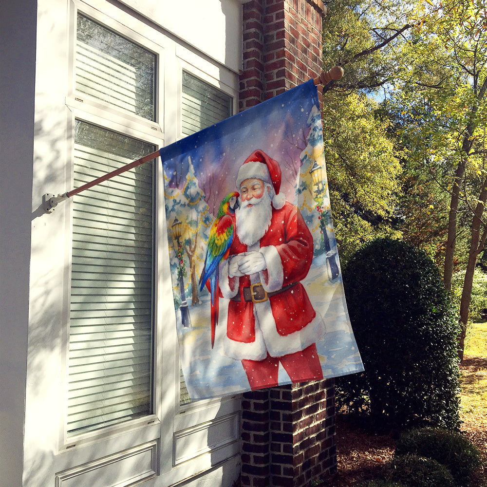 Parrot with Santa Claus House Flag 28x40 Porch Sleeve Pole Decorative Outside Yard Banner Artwork Wall Hanging, Polyester