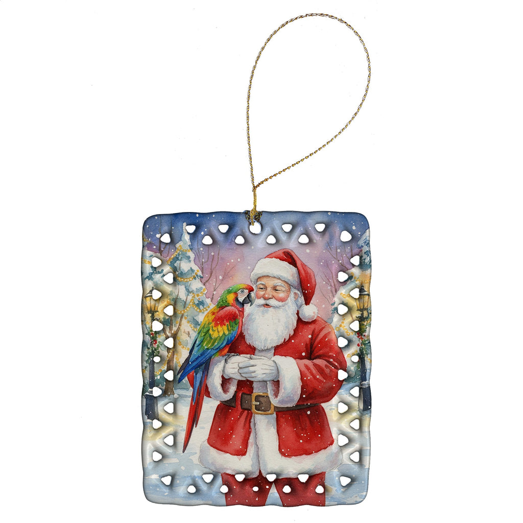 Parrot with Santa Claus Porcelain Ornament Christmas Tree Hanging Decorations for Home Christmas Holiday, Rectangle, Gift, Multicolor