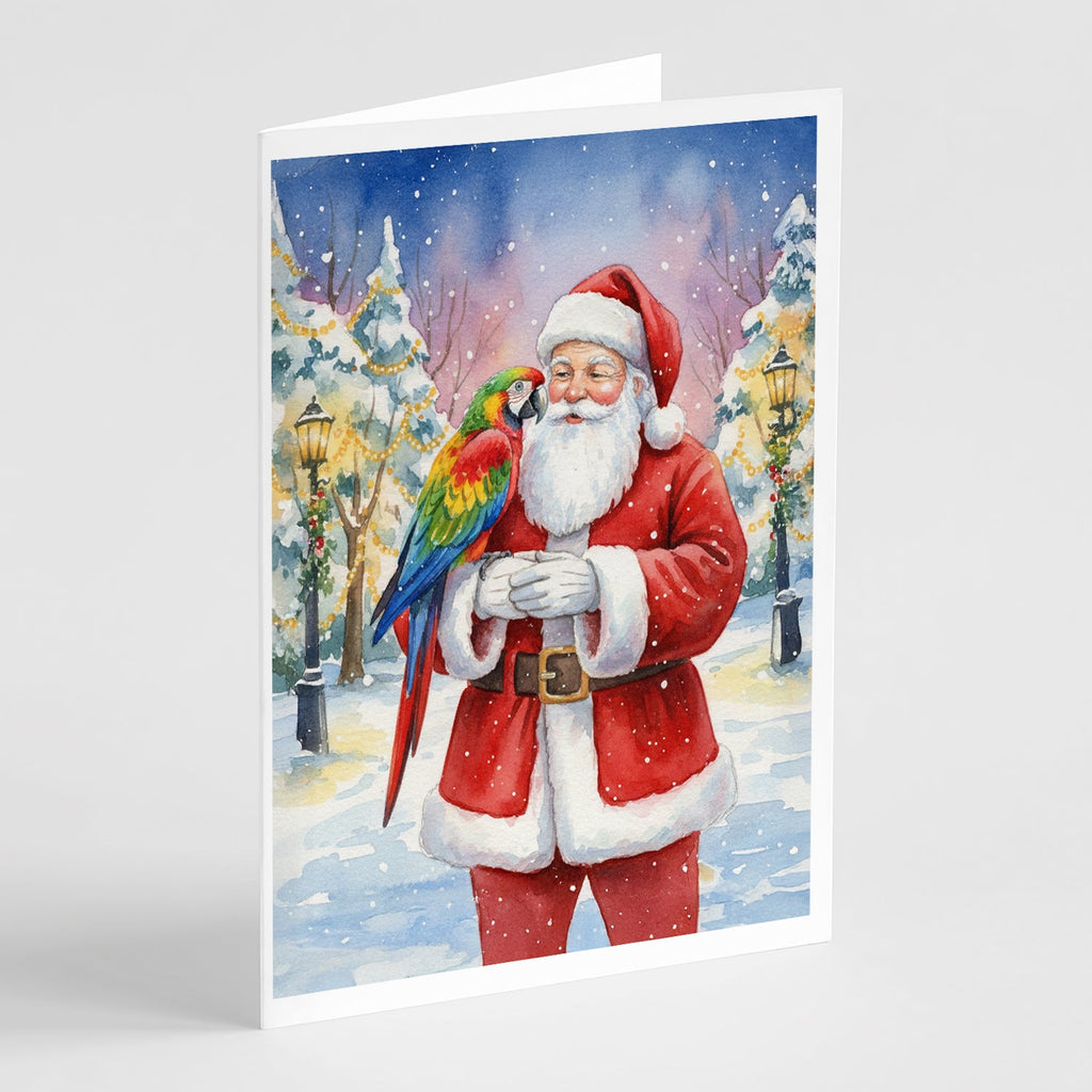 Parrot with Santa Claus Greeting Cards Pack of 8 Blank Cards with Envelopes Whimsical A7 Size 5x7