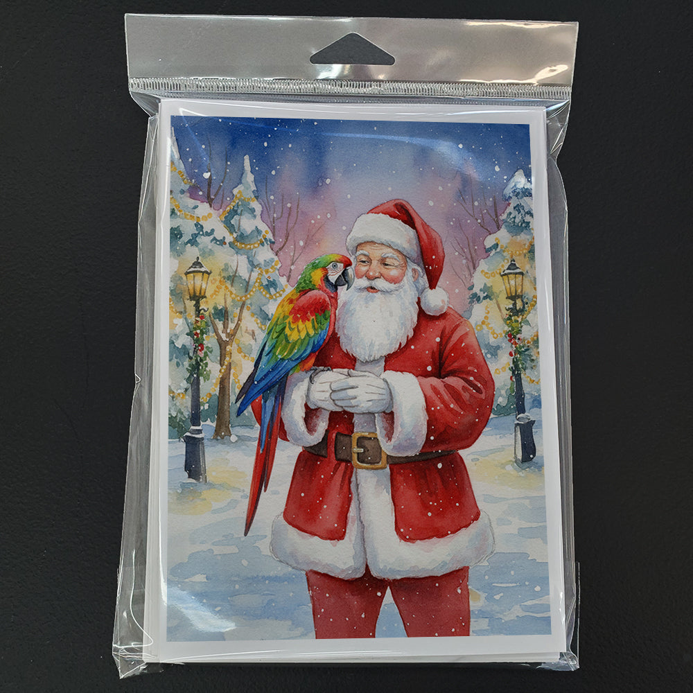 Parrot with Santa Claus Greeting Cards Pack of 8 Blank Cards with Envelopes Whimsical A7 Size 5x7