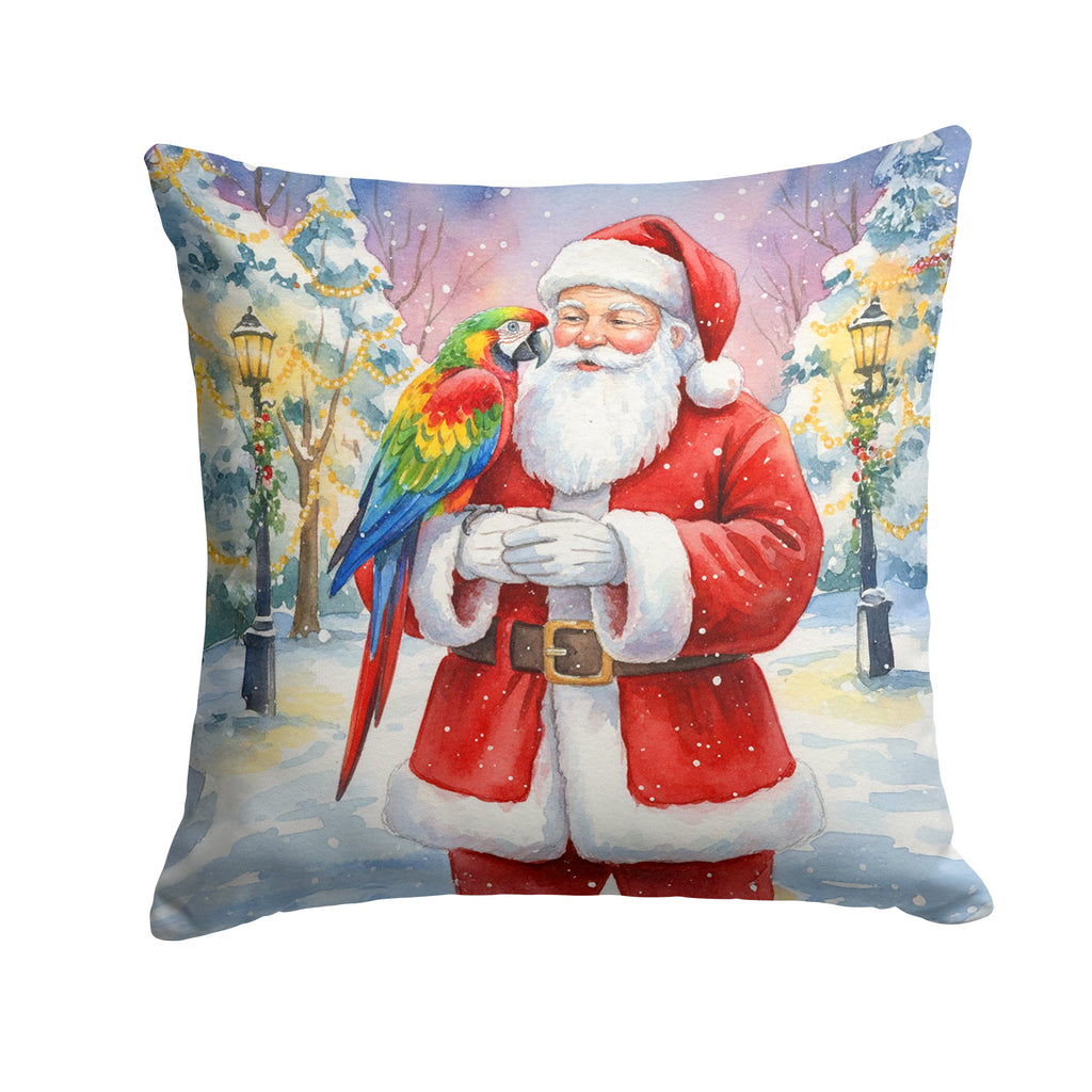 Parrot with Santa Claus Decorative Throw Pillow 18x18 Indoor Outdoor Accent Cushion, Fabric Cover with Insert for Sofa, Bed, Porch & Living Room