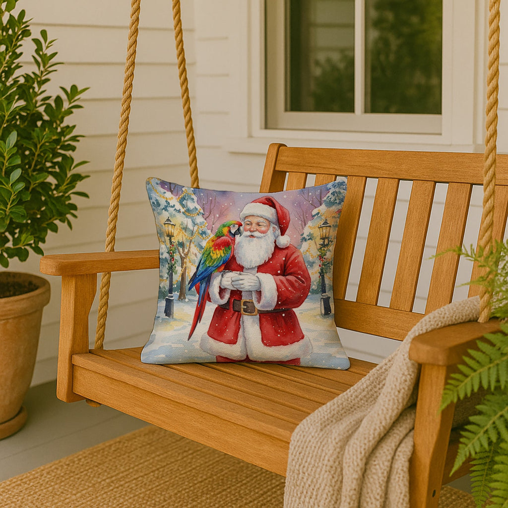 Parrot with Santa Claus Decorative Throw Pillow 18x18 Indoor Outdoor Accent Cushion, Fabric Cover with Insert for Sofa, Bed, Porch & Living Room