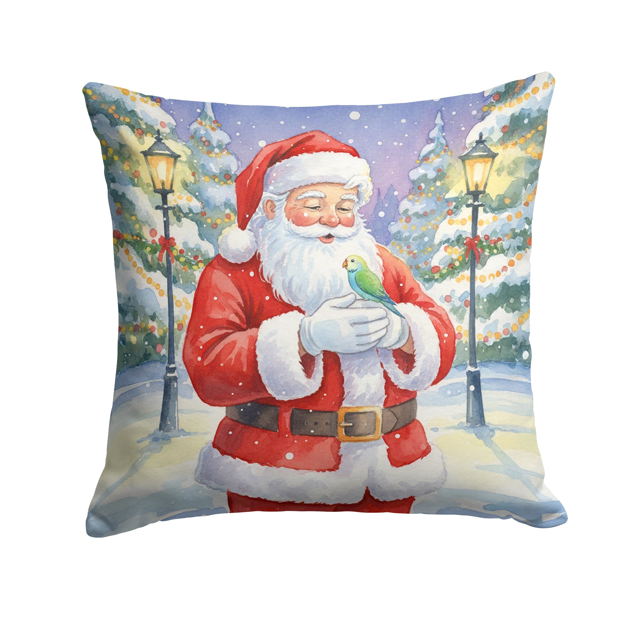 Parrotlet with Santa Claus Decorative Throw Pillow 14x14 Indoor Outdoor Accent Cushion, Fabric Cover with Insert for Sofa, Bed, Porch & Living Room