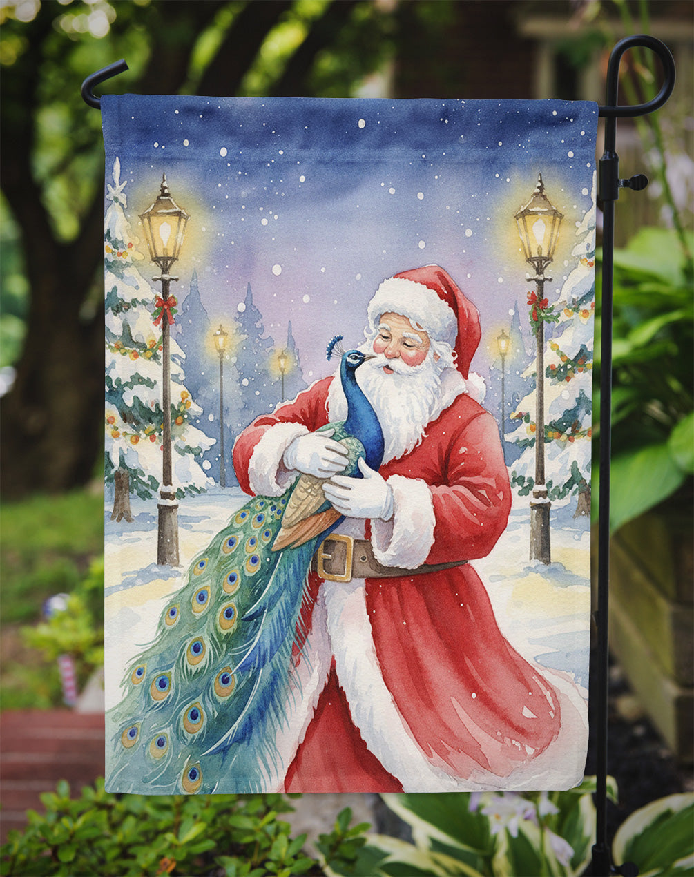 Peacock with Santa Claus Garden Flag Mailbox Decorative Yard Banner Outside Patio Artwork for Flower Beds, Garden Size, Multicolor