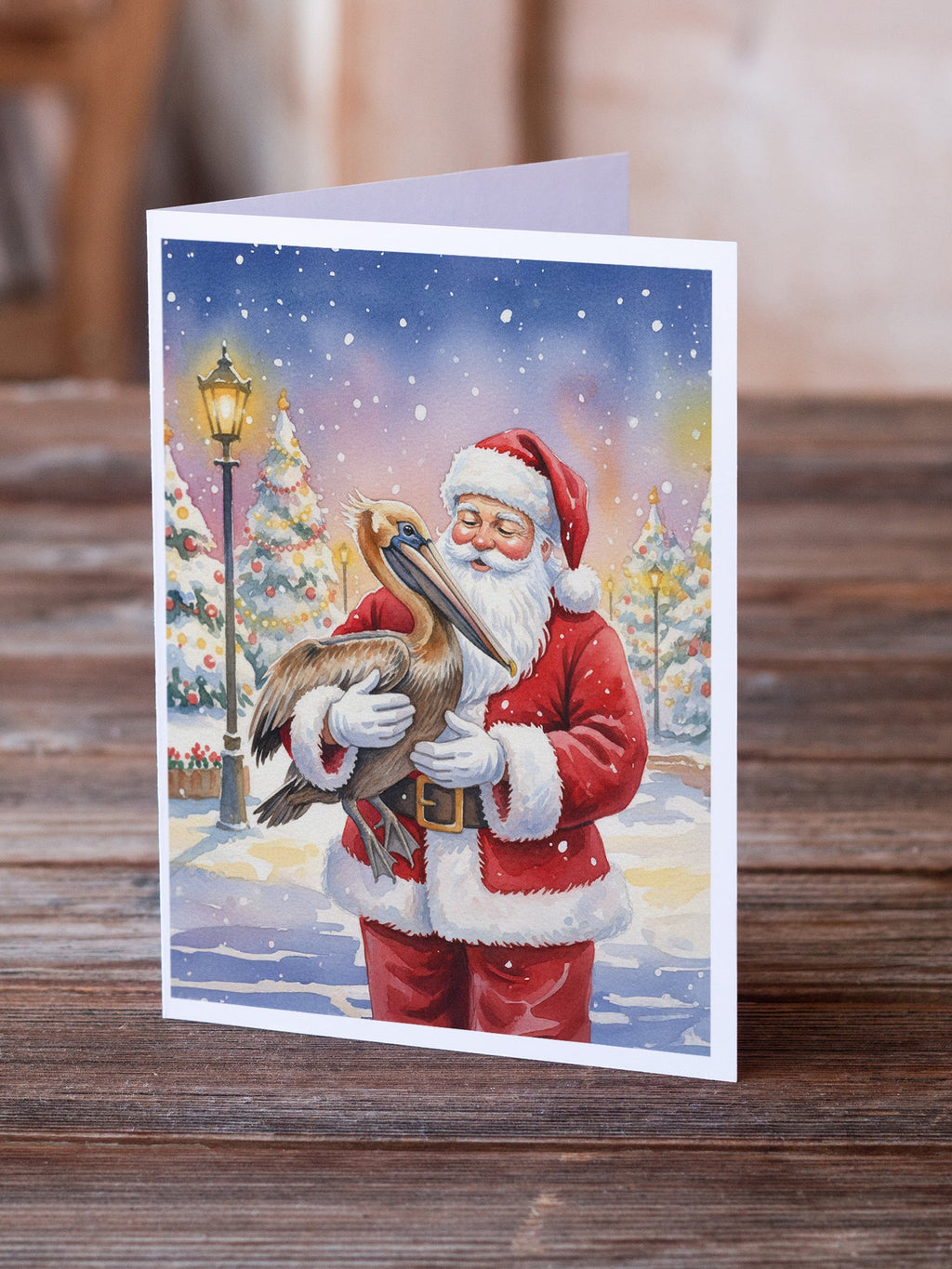 Pelican with Santa Claus Greeting Cards Pack of 8 Blank Cards with Envelopes Whimsical A7 Size 5x7