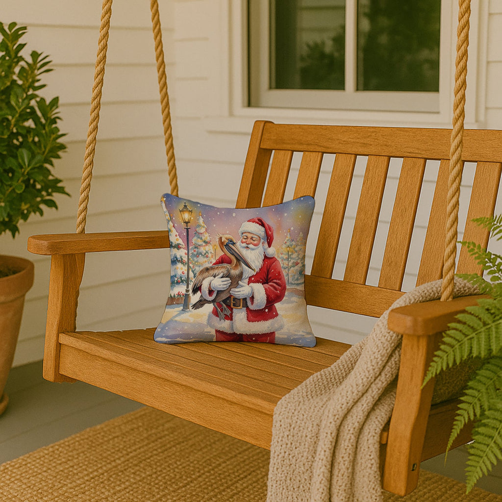 Pelican with Santa Claus Decorative Throw Pillow 14x14 Indoor Outdoor Accent Cushion, Fabric Cover with Insert for Sofa, Bed, Porch & Living Room