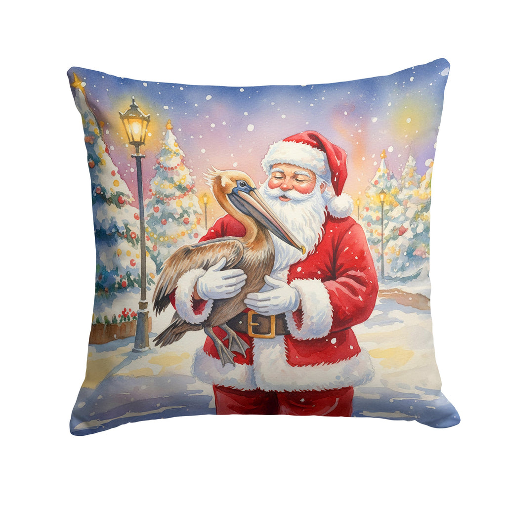 Pelican with Santa Claus Decorative Throw Pillow 18x18 Indoor Outdoor Accent Cushion, Fabric Cover with Insert for Sofa, Bed, Porch & Living Room