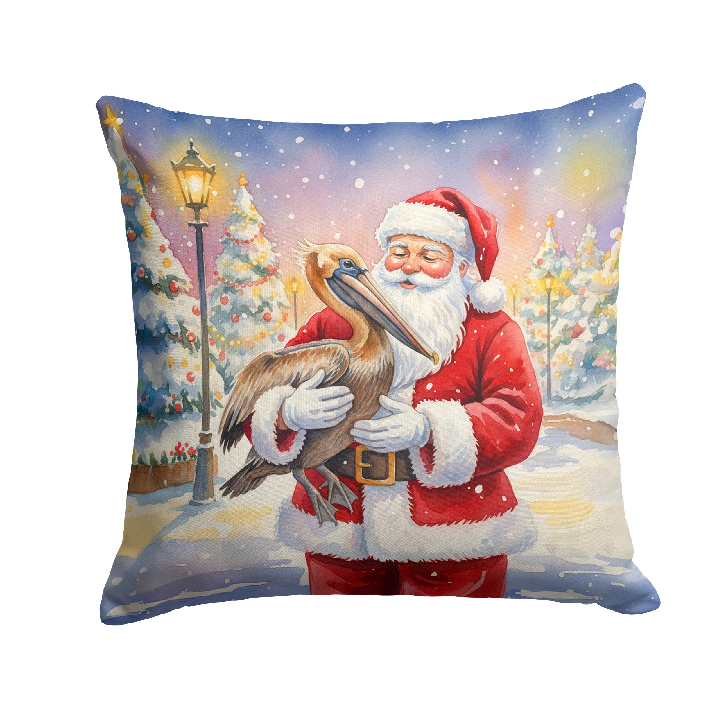 Pelican with Santa Claus Decorative Throw Pillow 18x18 Indoor Outdoor Accent Cushion, Fabric Cover with Insert for Sofa, Bed, Porch & Living Room