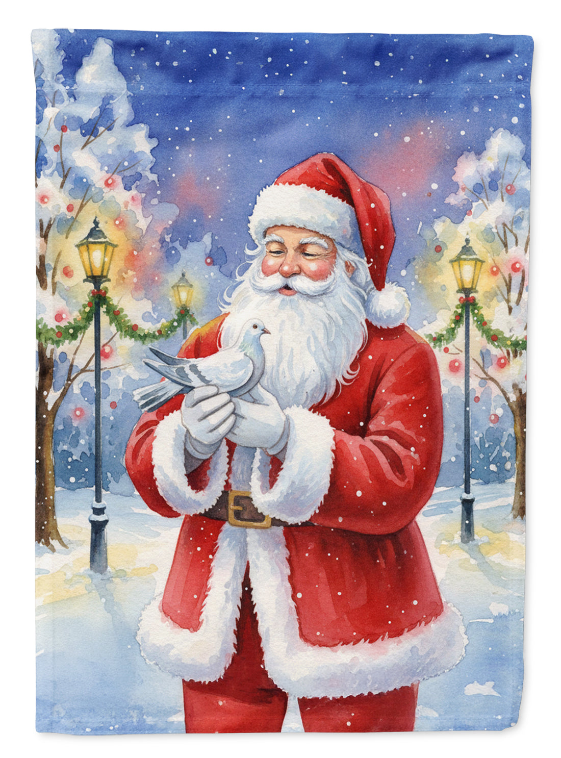 Pigeon with Santa Claus House Flag 28x40 Porch Sleeve Pole Decorative Outside Yard Banner Artwork Wall Hanging, Polyester